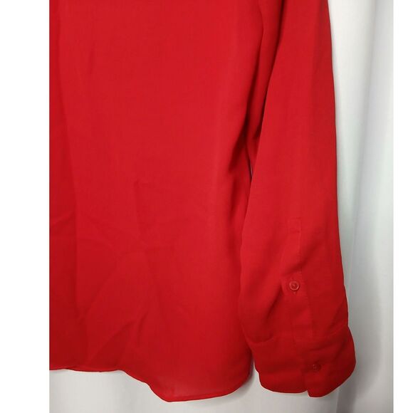 Express Roll Tab Sleeve Blouse Collar Lightweight Chest Pockets Red Womens Med - Picture 5 of 7